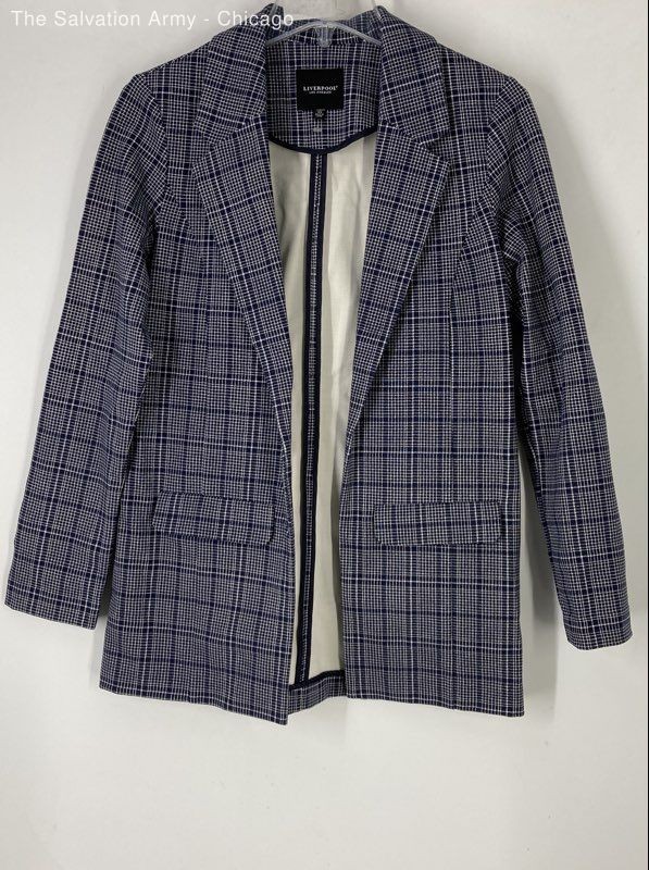 Liverpool Los Angeles Womens Navy White Plaid Open Front Blazer Size XS
