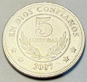 Nicaragua - 2007 5 Cordobas Coin - Great Eye Appeal!