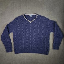 Polo Ralph Lauren Aran Sweater Mens Size XL Blue Pullover Hand Knit Fisherman