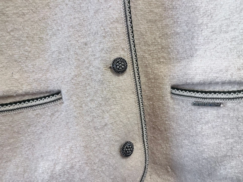 Blazer Geiger Austria Mujer 42 Vintage Lana Pura Borde Negro Marfil Foto 4 de 4