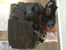 US M17 A2 Gas Mask MSA w/  Hood, Canvas Carry Bag & Waterproof Bag - Med