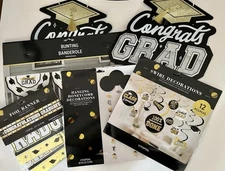 New Gold Black White Silver Congrats Congratulations Graduation Decorations 