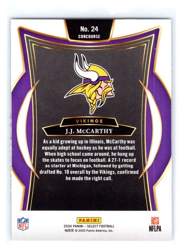 2024 Panini Select Football - J.J. McCarthy - RC - Picture 2 of 2