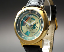 *Quasi come nuovo* Orologio Qz Uomo Bulova Accutron II 97A110 Spaceview Lunetta Oro GIAPPONE