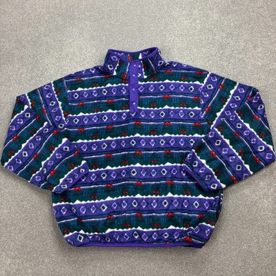 LL Bean Fleece Erwachsene klein lila 1/4 Druckknopf Azteken Outdoor Wandern Pullover Herren