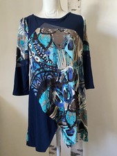 Pretty Woman Blouse Top size S 3/4 Sleeve Stretch Multicolor USA made Asymentric