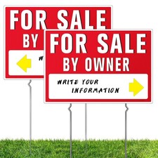 2PC House For Sale By Owner Yard Sign, Double-Sided Home For Sale Sign with M...