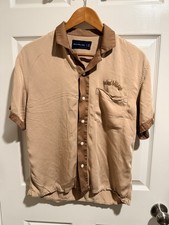 Abercrombie Fitch Mens Small Button Up Shirt Beige Short Sleeve Casual Logo S