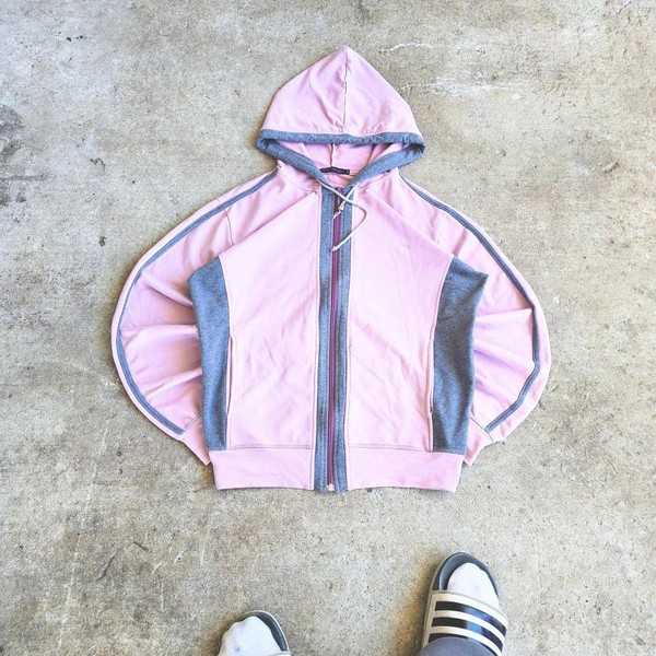 Y2K Monte Carlo Inc Pink Grey Zip Up Hoodie Womens XL Full Zip Sweatshirt