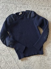 Vtg British Commando Sweater Mens Small Woolly Pully Elbow Patches Epaulettes