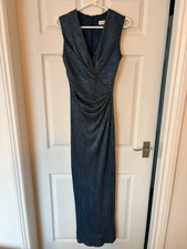 Damsel in a Dress Navy Blue Metallic Maxi Dress Gown UK 8 Party Evening Wedding