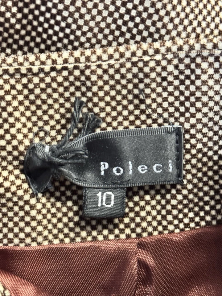 Poleci Women’s Brown Check Asymmetrical Hem Skirt Size 10 Made in USA - Image 3 of 4