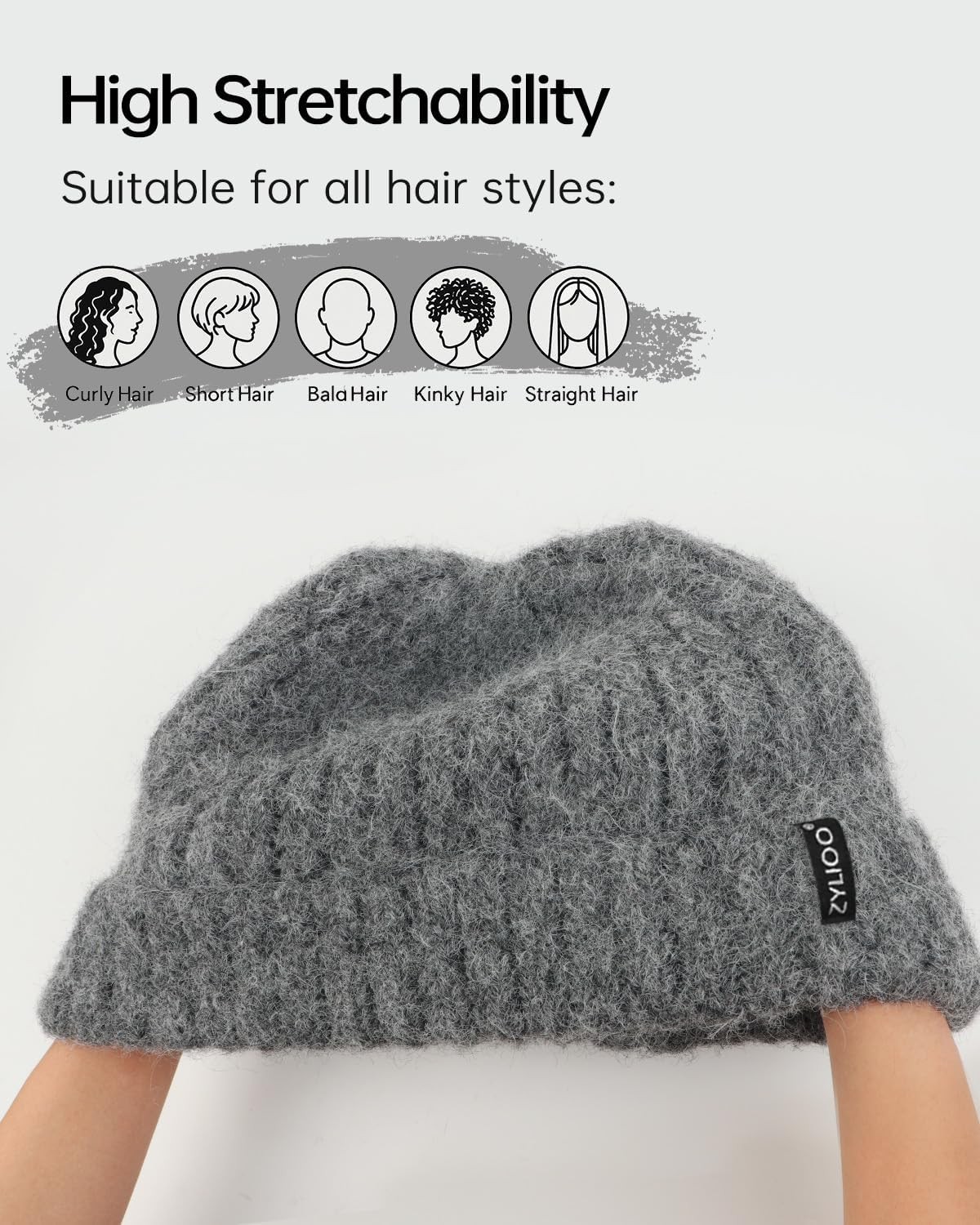 Zylioo XXL Fleeced Beanie Hats for Big Heads,Large Wool Winter Ski Beany Hat, T
