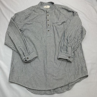 Lee Valley Shirt Mens XL Gray Stripe Flannel Grandad Henley Workwear Ireland