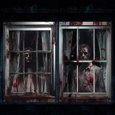2 Pcs Scary Halloween Curtain Window Silhouette Cover, Blood Ghost