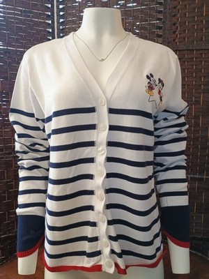 Disney Adult Size XL Mickey Mouse & Mini Mouse Cardigan White & Blue Stripped