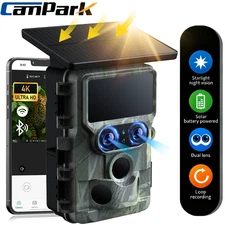 Dual Lens 4K WiFi Trail Cam Solar Hunting Camera 60MP Wildlife Night Vision IP66