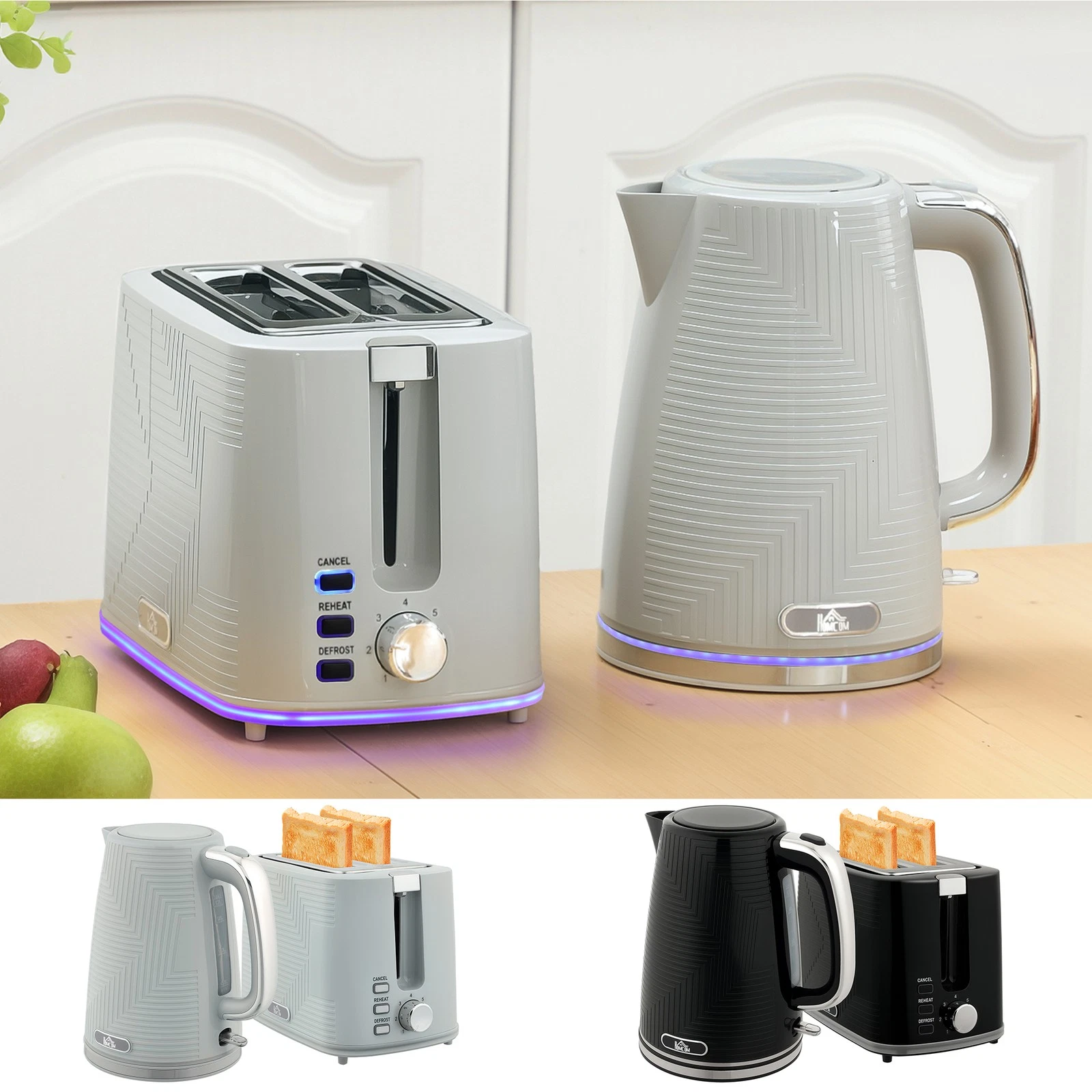 1.7L 3000W Rapid Boil Kettle and 2 Slice Toaster w/Otter Thermostat