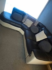 DFS Black/White Leather 5-Seater Corner Sofa, And Recliner Armchair  220cm