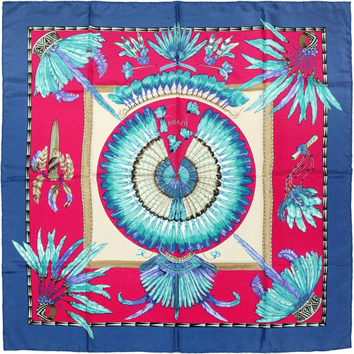 Hermes Schal BRASILIEN 90cm Seide Carre Foulard blau LAURENCE BOURTHOUMIEUX - Bild 1 von 6