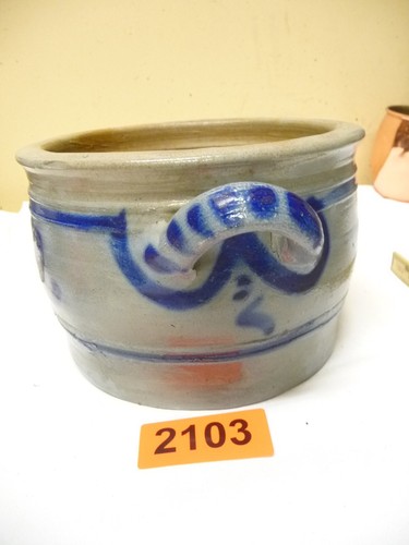2103. Alter Steingut Topf Deko Schmalztopf old earthenware pot - Bild 3 von 4