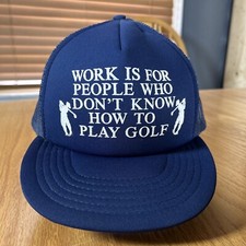 Vintage Golf Trucker Hat Snap Back Mesh Foam High Crown Flat Brim Golfing