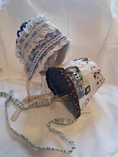 2-Baby Bonnets-Made with Calico and fun prints trimmed with Vintage trims