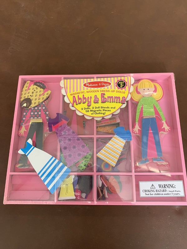 NEW ~ Melissa & Doug Abby and Emma Deluxe Magnetic Wooden Dress-Up Dolls  
