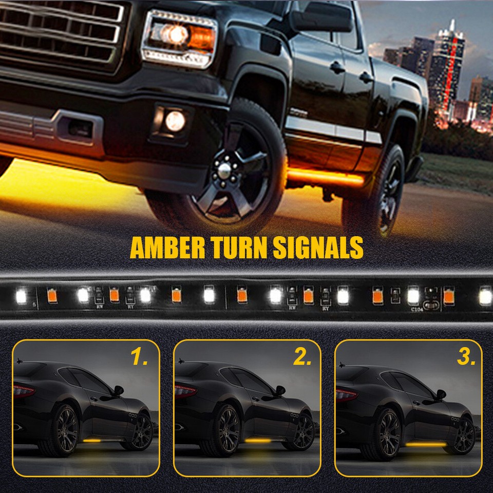 2pcs Running Board Side Step LED Light Amber White Turn Signal DRL ...