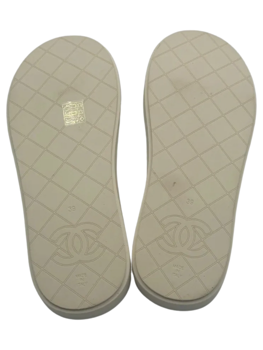 Chanel Spring 2023 White Quilted Charms Padded Pool Thong
