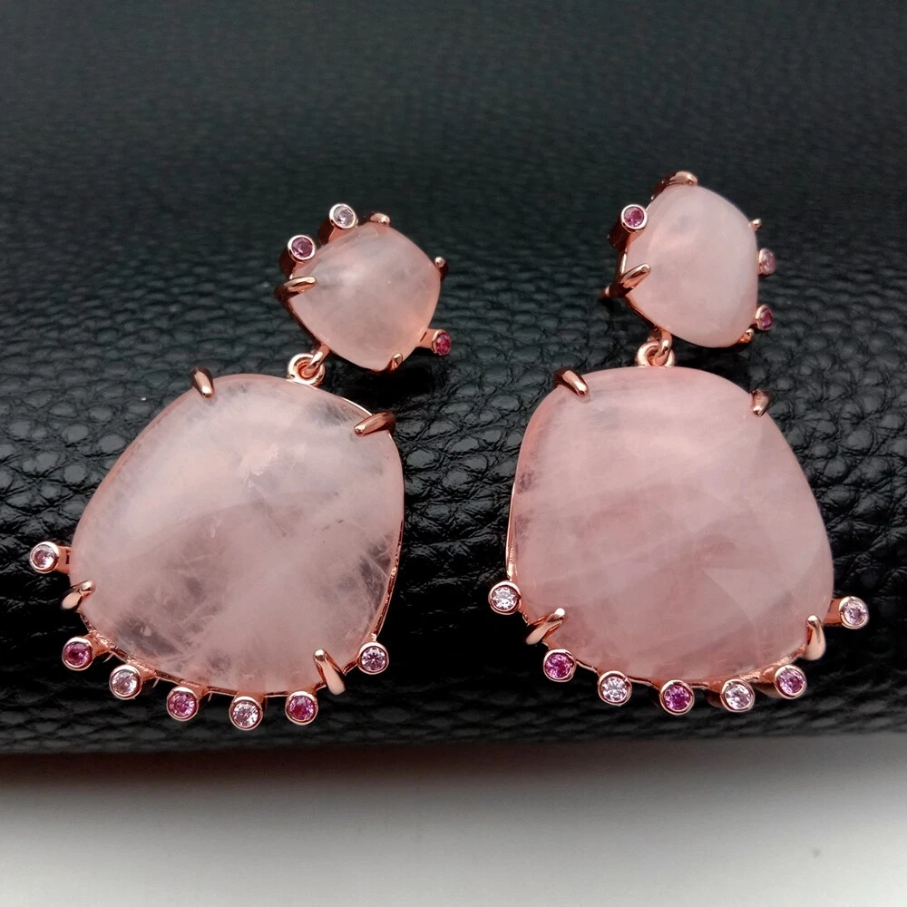 Genuine rose quartz earrings clearance