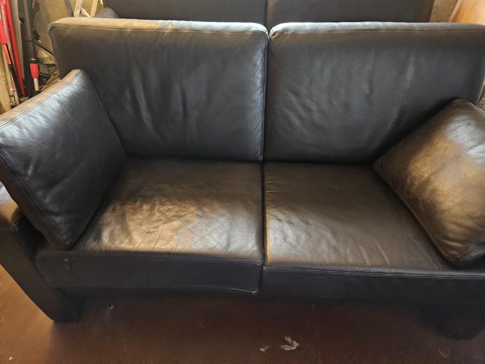 Ledersofa 3er und 2er in schwarz - Bild 2 von 2