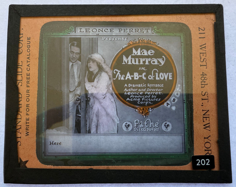 MAGIC LANTERN SLIDE COMING MOVIE THE ABC OF LOVE MAE MURRAY PATHE 1919 RARE