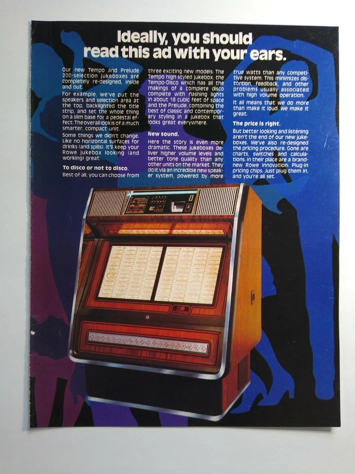Rowe Tempo Model R-84 1980 Jukebox Flyer Vintage Phonograph Music Art Promo - Image 2 of 4