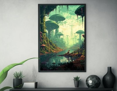Close-up Fantasy Landscape Art: Forest, Pond, & UFOs | Dan Mumford Inspired