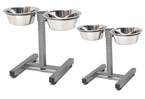 Pet Dog Food Feeding Station Double Stainless Steel Bowls Set Adjustable Stand