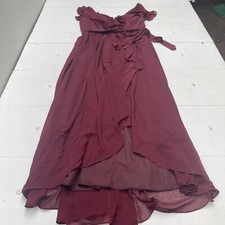 Loyeloy Burgundy Ruffle Split Hem Tie Waist Bridesmaid Dress Women  s 16 New