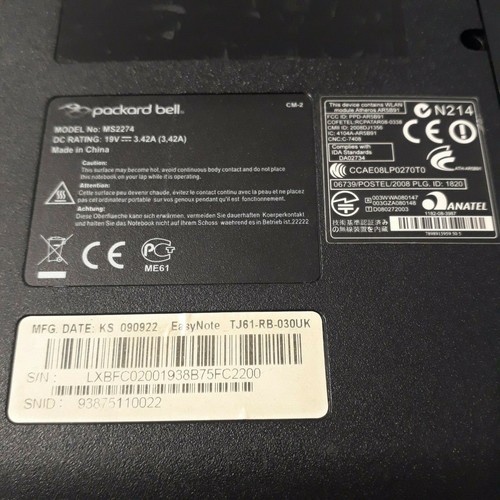 Packard Bell EasyNote TJ64 MS2274 Palmrest Touchpad Bottom Casing TMB1615 - Picture 5 of 7