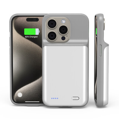 6800mAh Battery Charger Case Power Bank For iPhone 15 Pro Charging Cover -White