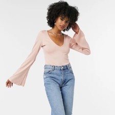 Free People Dust Pink Thong Bell Sleeve Bodysuit Size Small