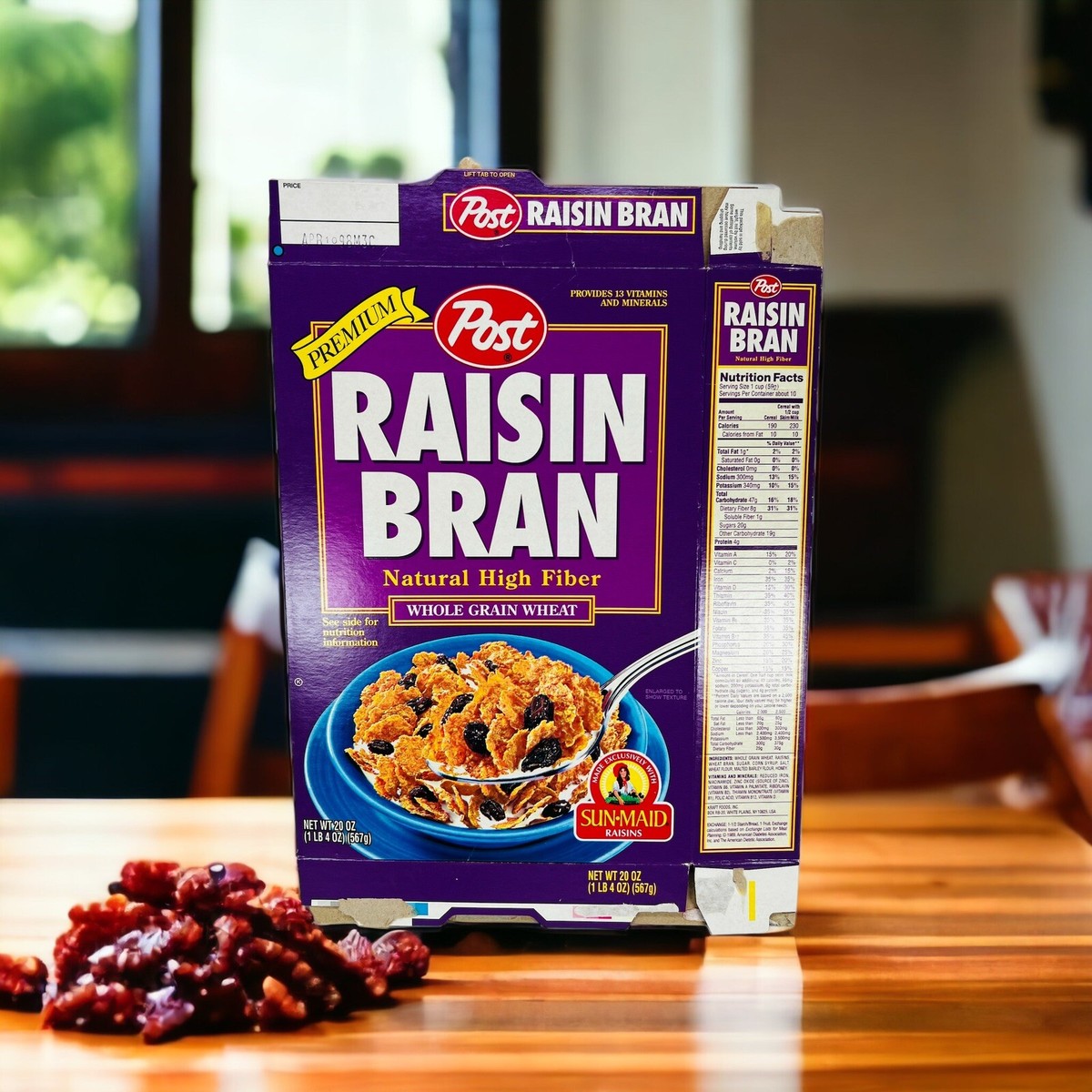 POST Cereal Box 1997 Premium RAISIN BRAN 20oz Flattened Sun-maid