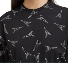 BALENCIAGA PARIS EIFFEL TOWER RHINESTONE COTTON T-SHIRT BLACK sz L 795