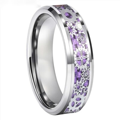6MM Mechanical Gear Wheel and Carbon Fiber Inlay Tungsten Carbide Ring Band