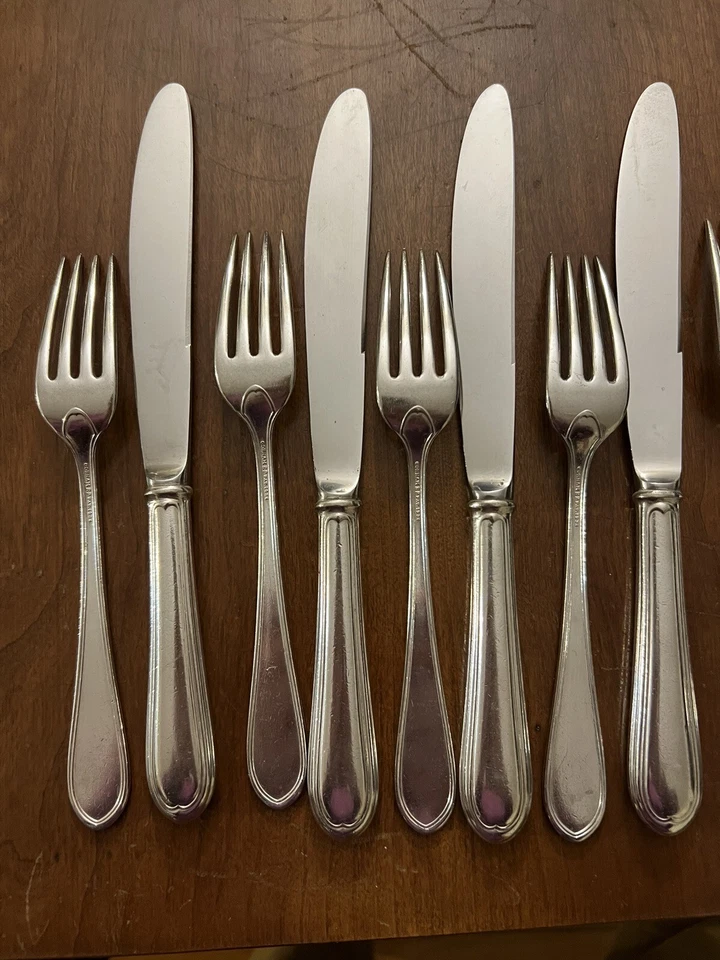 RARE Gorham EP Silverplate Dinner Forks And Knives 16pc. SET OVAL THREAD Pattern - Image 4 of 4