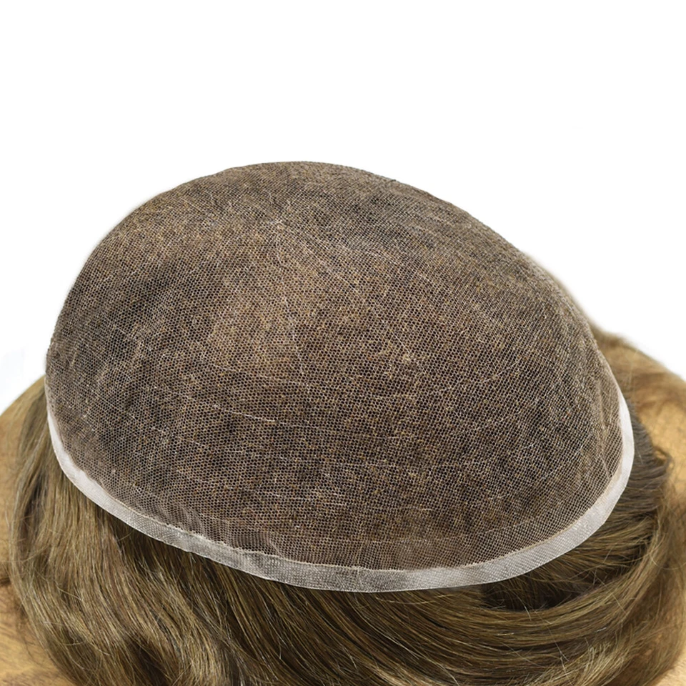 Peluca de cabello humano transpirable blanqueada natural toupee de encaje francés completo para hombre Foto 3 de 4