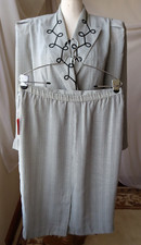 LESLIE FAY 2 PC SUIT SET JACKET SKIRT LONG SLEEVE BLACK/WHITE 12 NEW 120