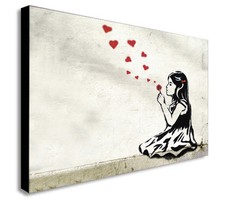 HE LOVES ME BANKSY - CANVAS WALL ART Picture Framed Print - Various Sizes