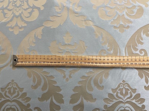 Vintage Damask fabric Blue Gold Silk Curtain Blind Craft Upholstery - Picture 4 of 7