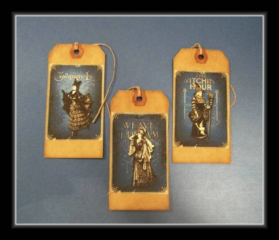 SET OF NINE GOTHIC WITCHES HANG TAGS - PRIMITIVE HALLOWEEN DESIGN - NEW - Image 2 of 4