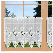 Spitzen-Scheibengardine Schmetterlinge Plauener Spitze weiß in 2 Höhen gesäumt